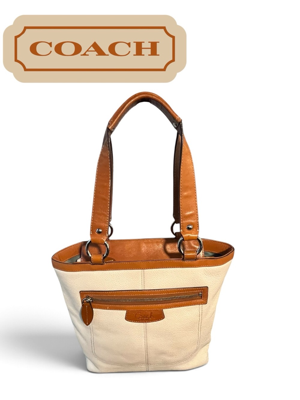 Coach Penelope All Leather Tote / Shoulder Bag w/ Emerald Interior F14683